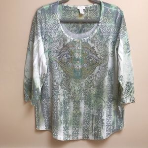 CHICO'S PRINTED RHINESTONE EMBELLISHED TOP